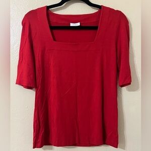 Akris Punto Modal Square Neck Jersey Top Red Half Sleeve Fitted Size 10